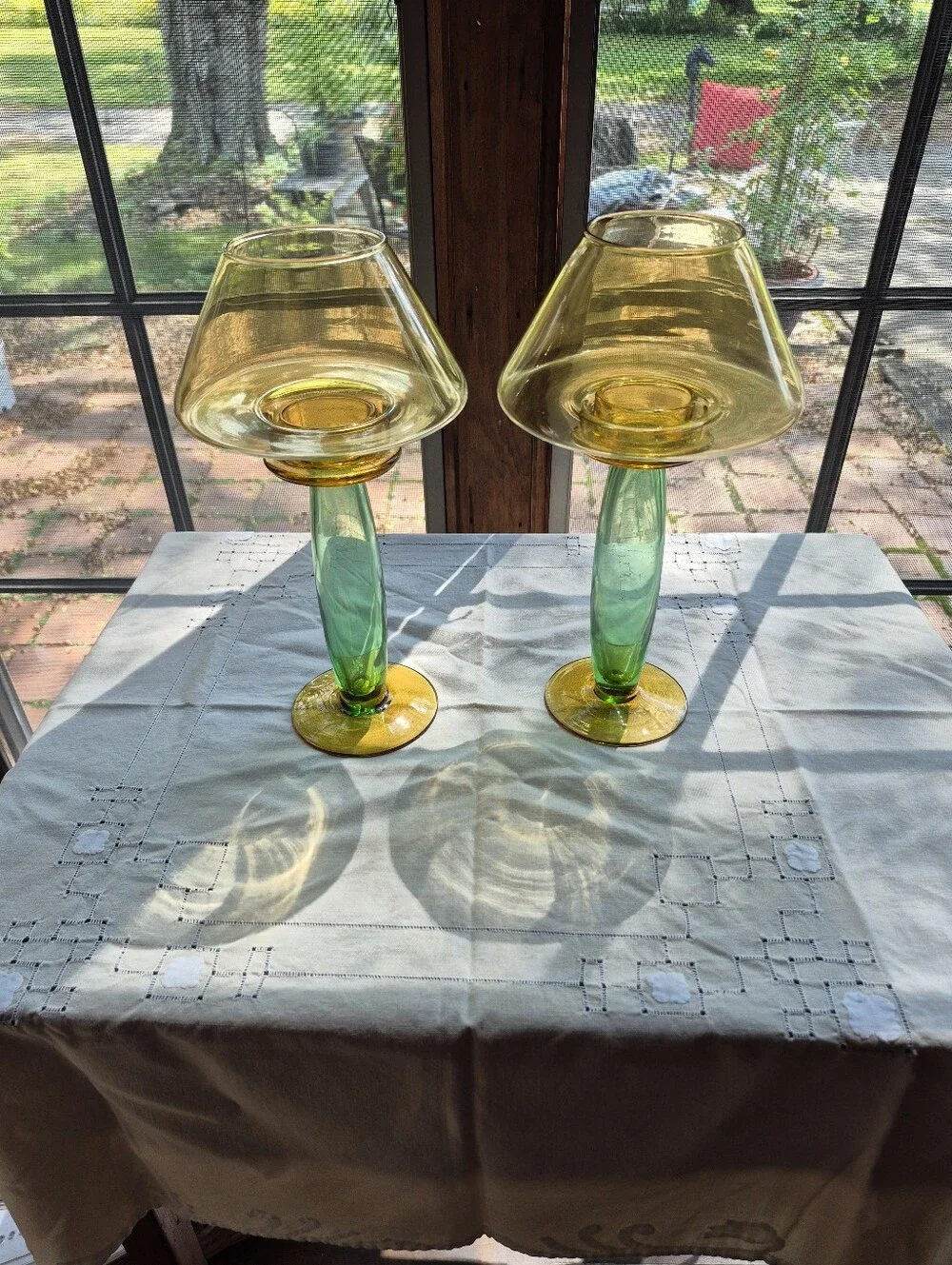 Vintage Mid Centutry Amber and Green Glass Table Lamps - Brand: Gardeners Eden